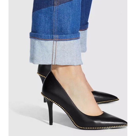 COACH Waverly Leather Pump With Beadchain In Black & Gold Sz 6 - Picture 2 of 12